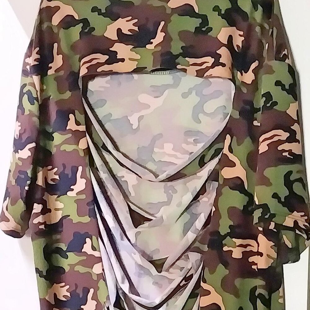 Ripped‑Back Camo Mini Dress – Size Small – Edgy Grunge Streetwear